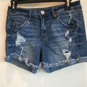 Distressed jean shorts